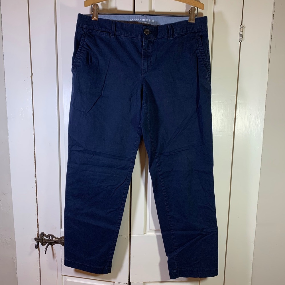 Banana Republic City Chino Pants Womens 10 Navy Blue‎ Stretch Flat Front Classic